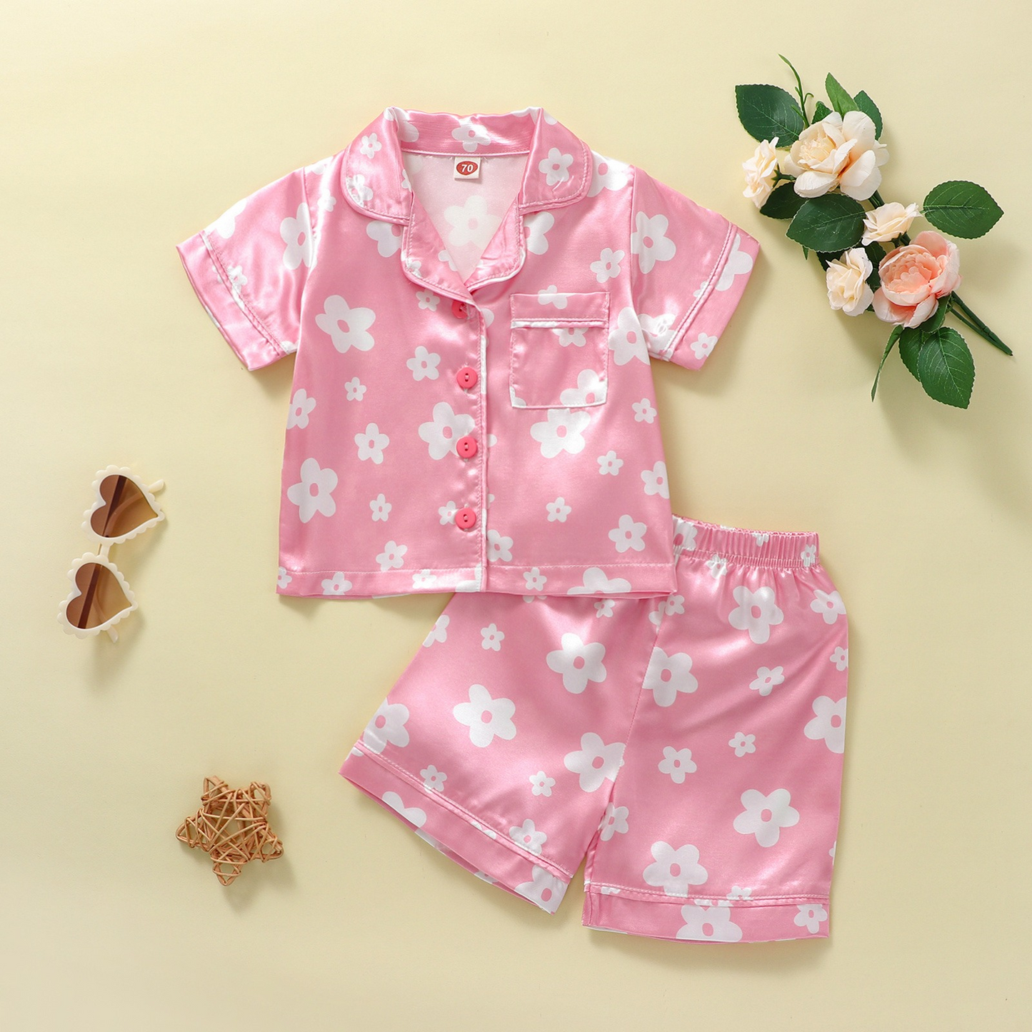 preorder GSSO0952 little flowers pink short sleeve shorts girls pajamas