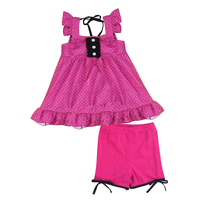 preorder GSSO0968 cartoon princess hot pink flutter sleeve pink shorts girls set