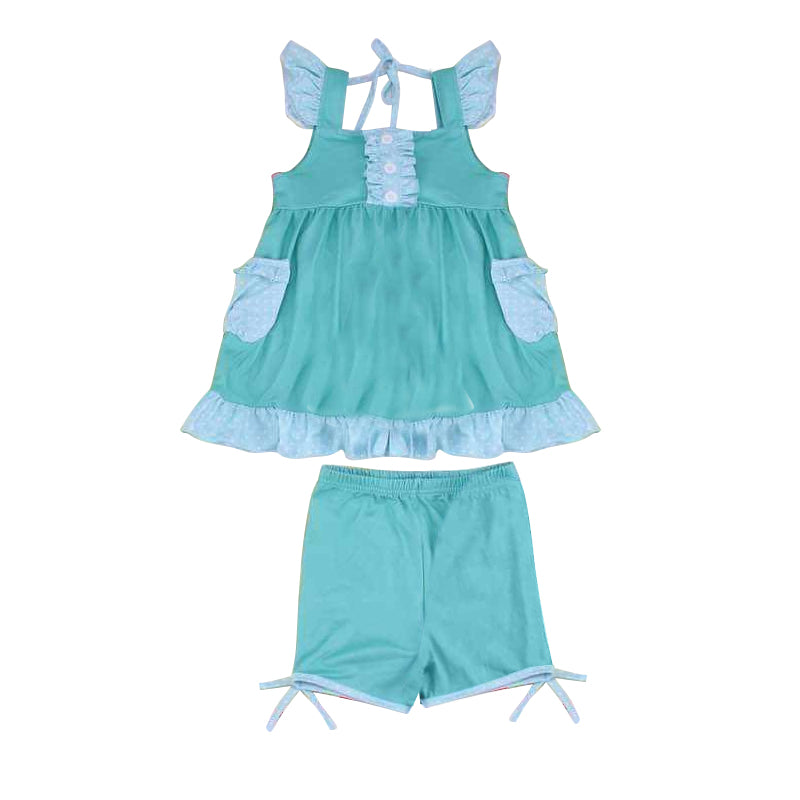 preorder GSSO0972 cartoon princess light green flutter sleeve light green shorts girls set