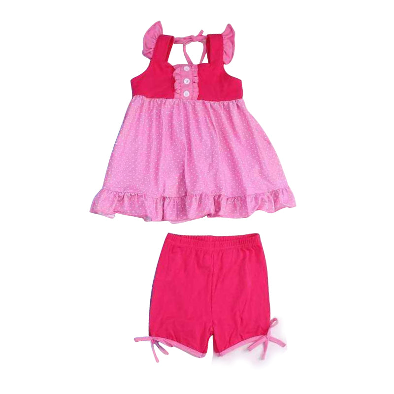 preorder GSSO0974 cartoon princess pink flutter sleeve hot pink shorts girls set