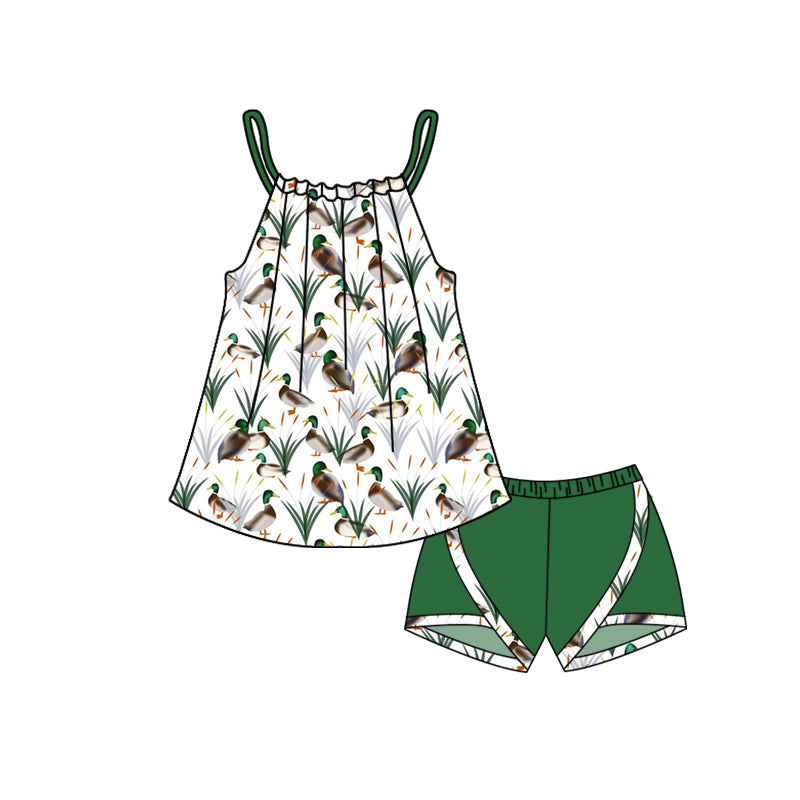 preorder GSSO1011 mallard duck camisole green shorts girls set