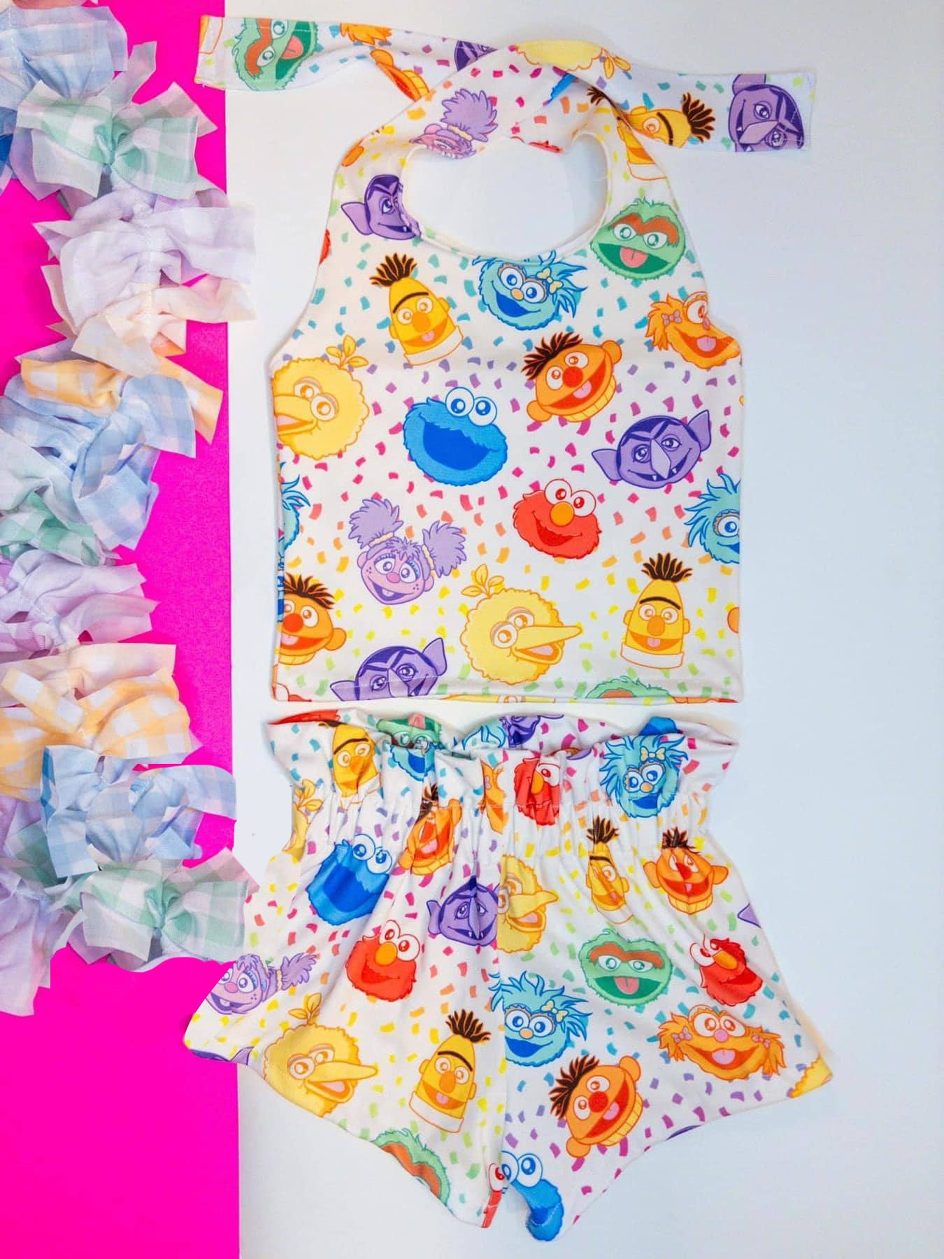 preorder GSSO1091 AWE cartoon baby multi color dot lace-up shorts girls set