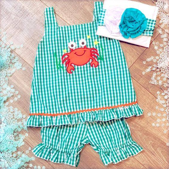 preorder GSSO1127 crab green checkered sleeveless shorts girls set