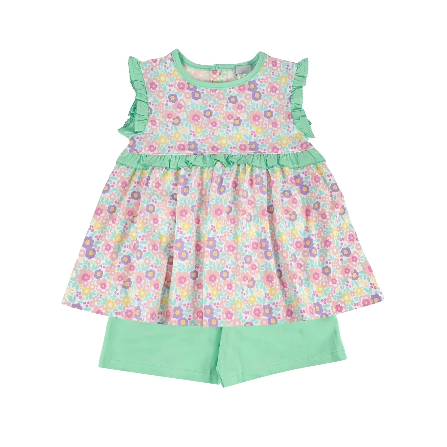 preorder GSSO1134 multi flowers sleeveless green shorts girls floral set