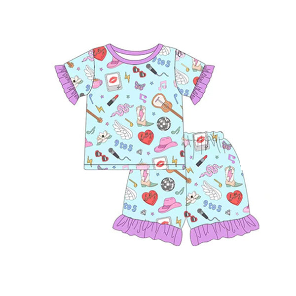 preorder GSSO1165 country singer TS sky blue purple ruffles short sleeve shorts girls pajamas