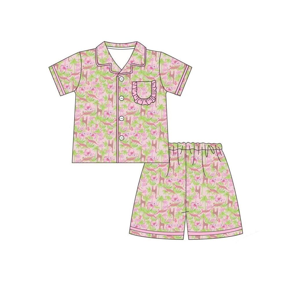 preorder GSSO1167 animals pink flowers pocket short sleeve shorts adult pajamas