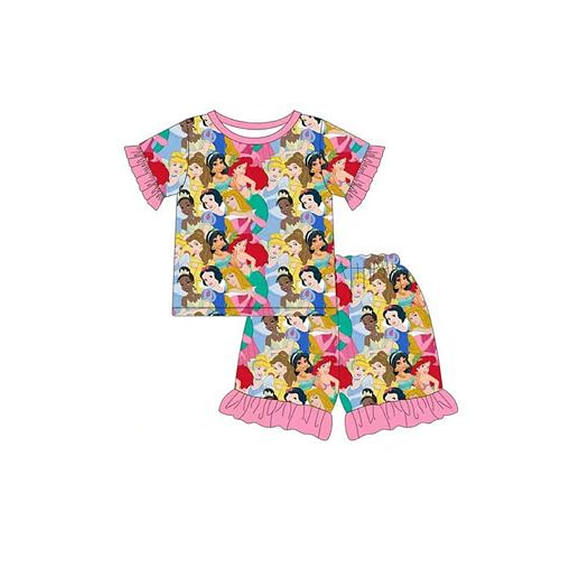 preorder GSSO1179 cartoon princess pink short sleeve shorts girls pajamas