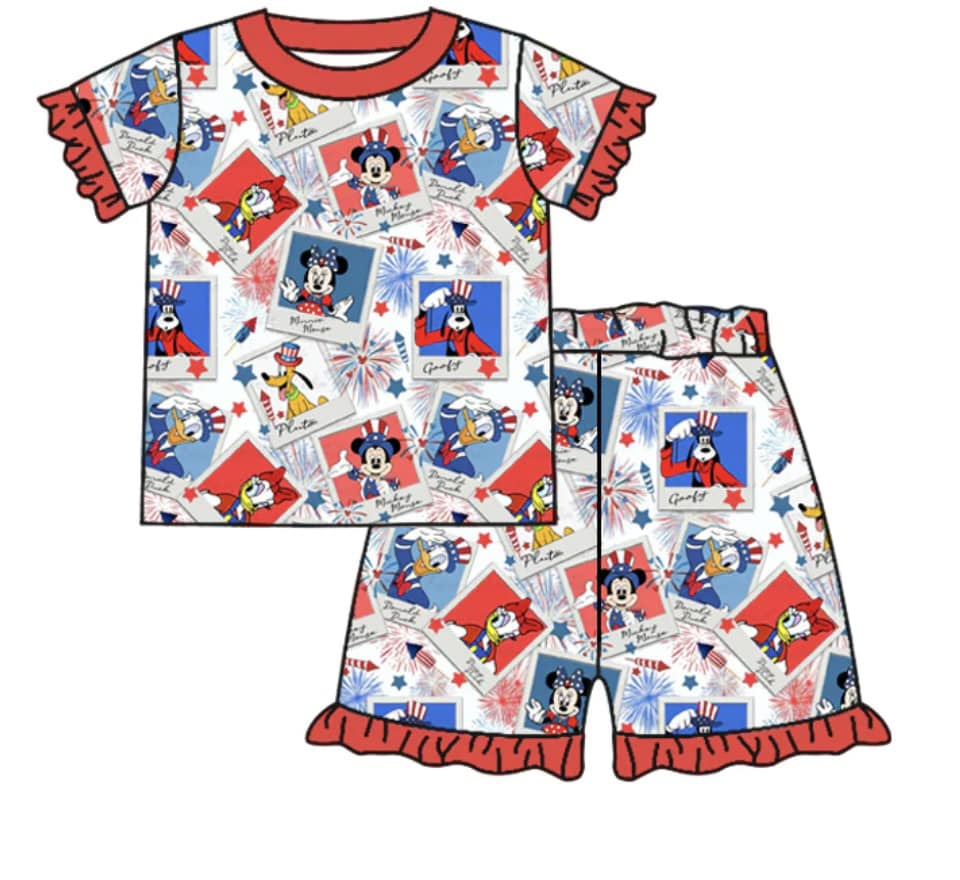 preorder GSSO1180 July 4th cartoon M animals red short sleeve shorts girls pajamas