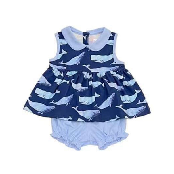 preorder GSSO1181 whale navy blue sleeveless blue shorts girls set