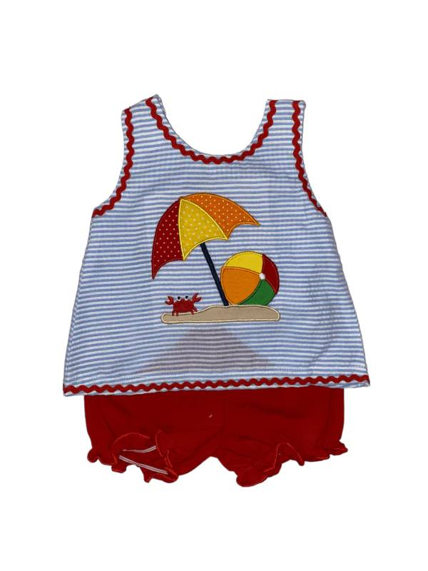 preorder GSSO1197 sandbeach ball crab blue striped sleeveless red shorts girls set