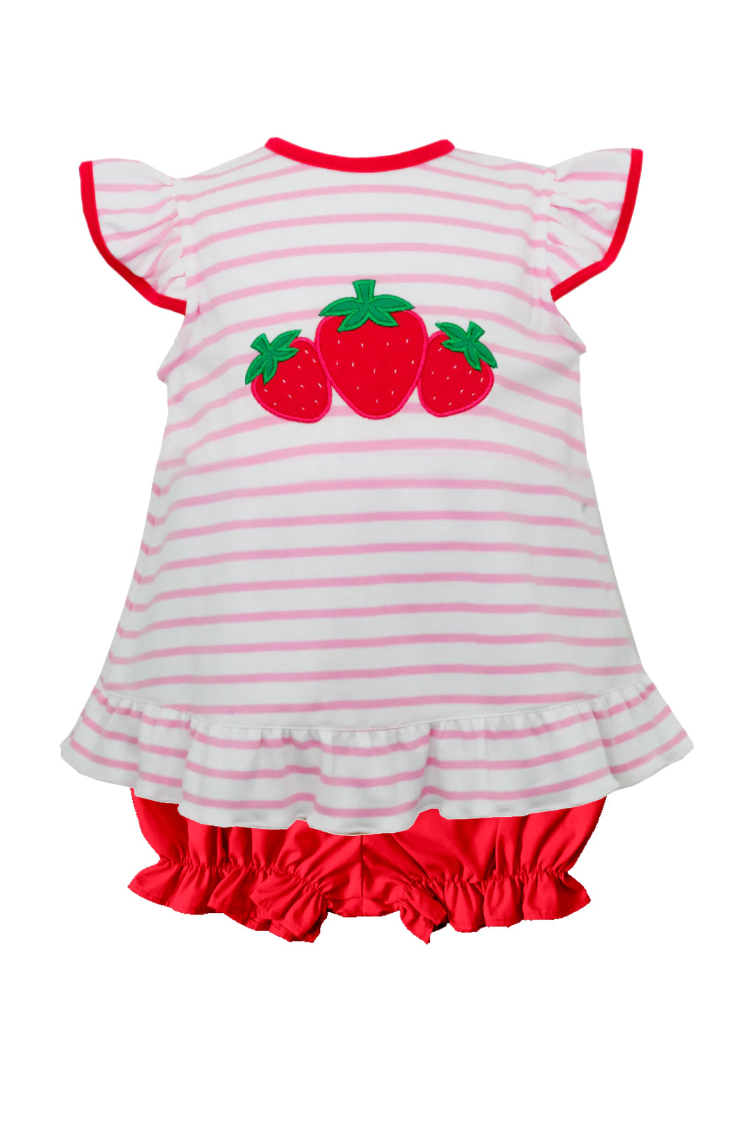 preorder GSSO1218 cute strawberry pink flutter sleeve red shorts girls set