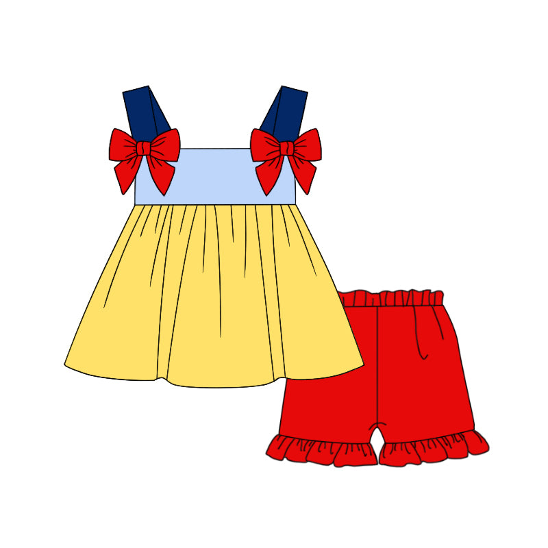 preorder GSSO1252 cartoon princess yellow sleeveless red shorts girls set
