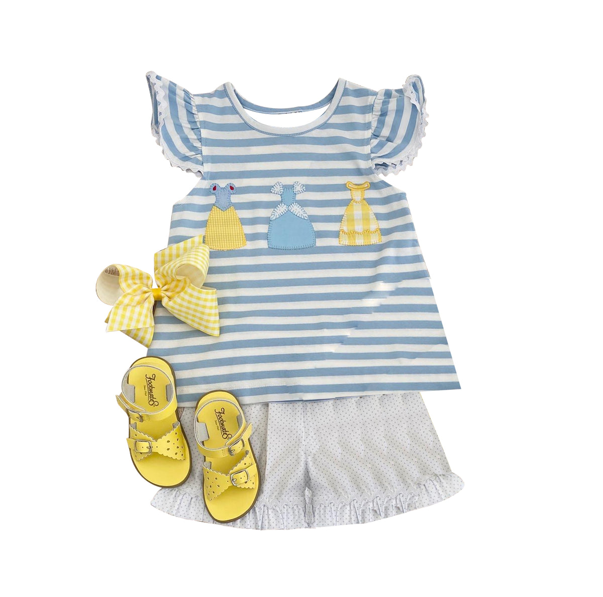 preorder GSSO1259 cartoon cute princess blue striped flutter sleeve shorts girls set