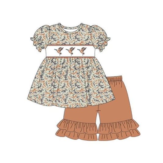 preorder GSSO1293 mallard duck camo short sleeve brown shorts girls set