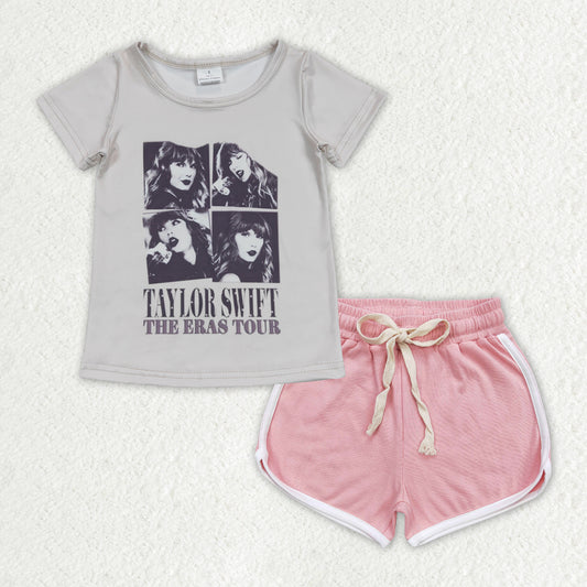 GSSO1331 country Taylor the eras tour short sleeve pink shorts girls set