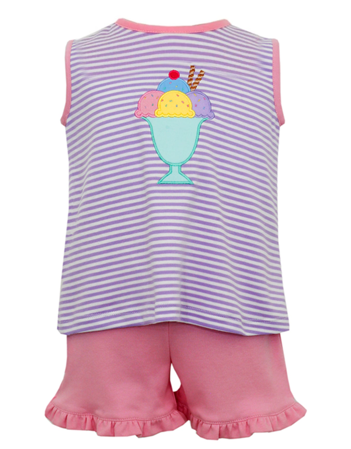 preorder GSSO1352 cute ice purple striped sleeveless pink shorts girls set