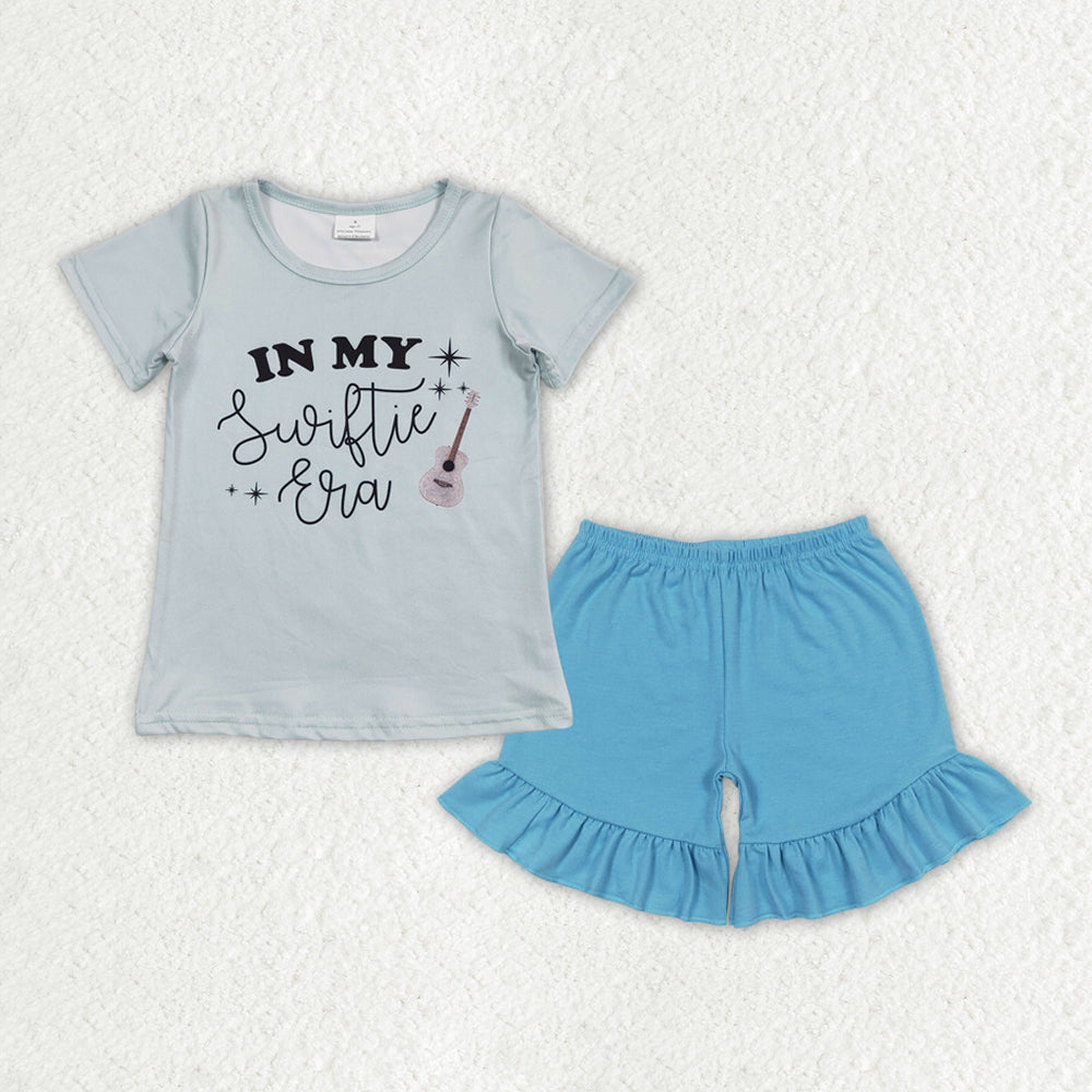 GSSO1380 in my swiftie era short sleeve blue ruffles shorts girls set