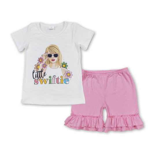 GSSO1394 country singer swiftie short sleeve pink ruffles shorts girls set