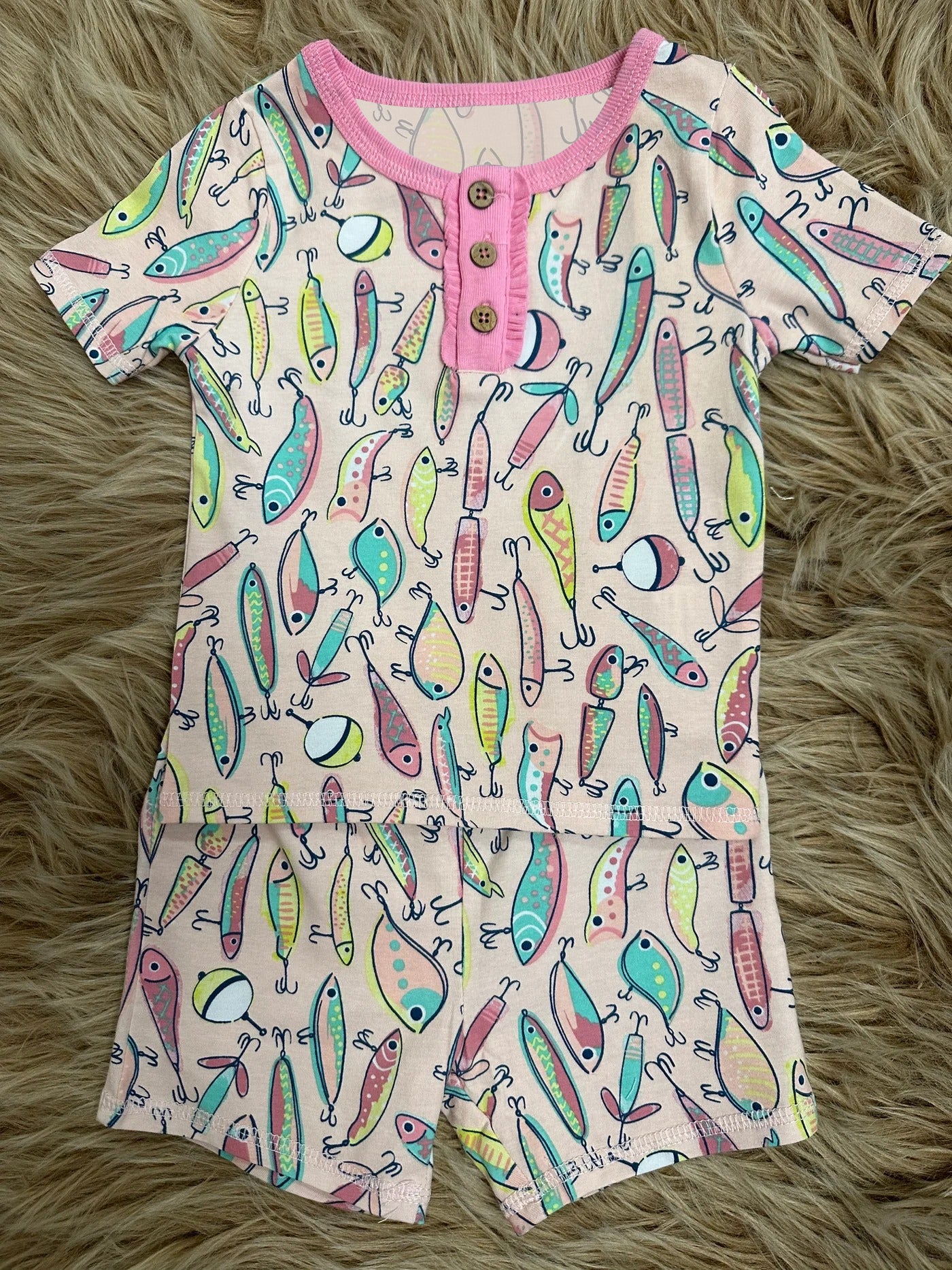 preorder GSSO1399 fishing pink short sleeve shorts girls pajamas