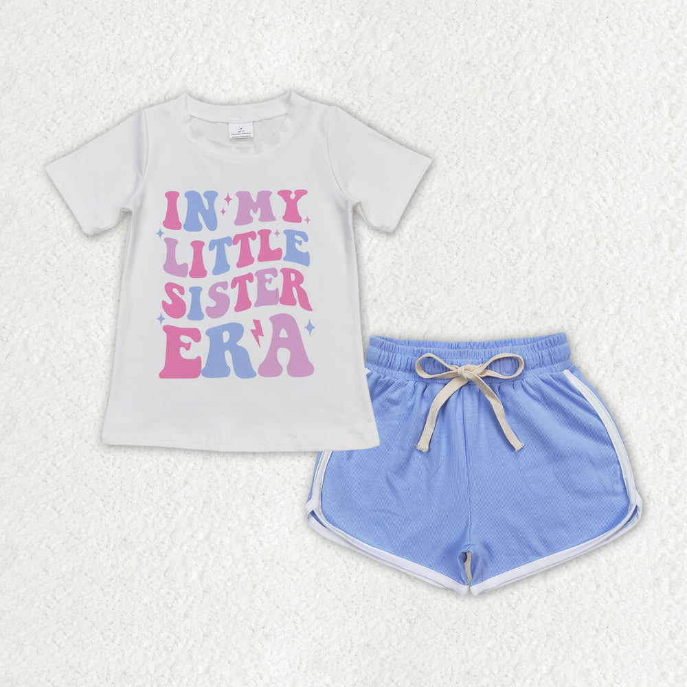GSSO1407 in my little sister era short sleeve blue shorts girls set