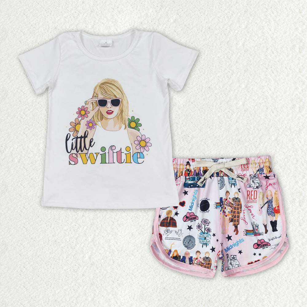 GSSO1431 country singer little Swiftie short sleeve pink shorts girls set