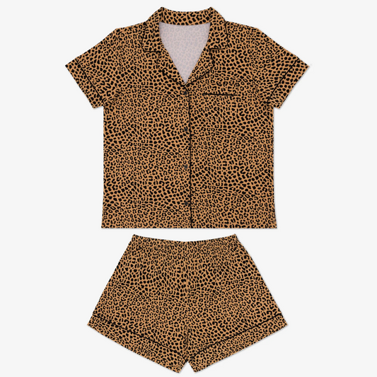 preorder GSSO1461 brown leopard short sleeve shorts adult women pajamas