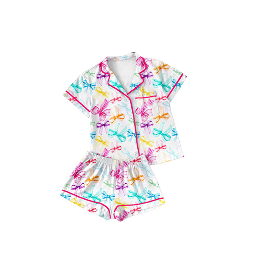 preorder GSSO1479 colorful bows coquette bows short sleeve shorts adult women pajamas