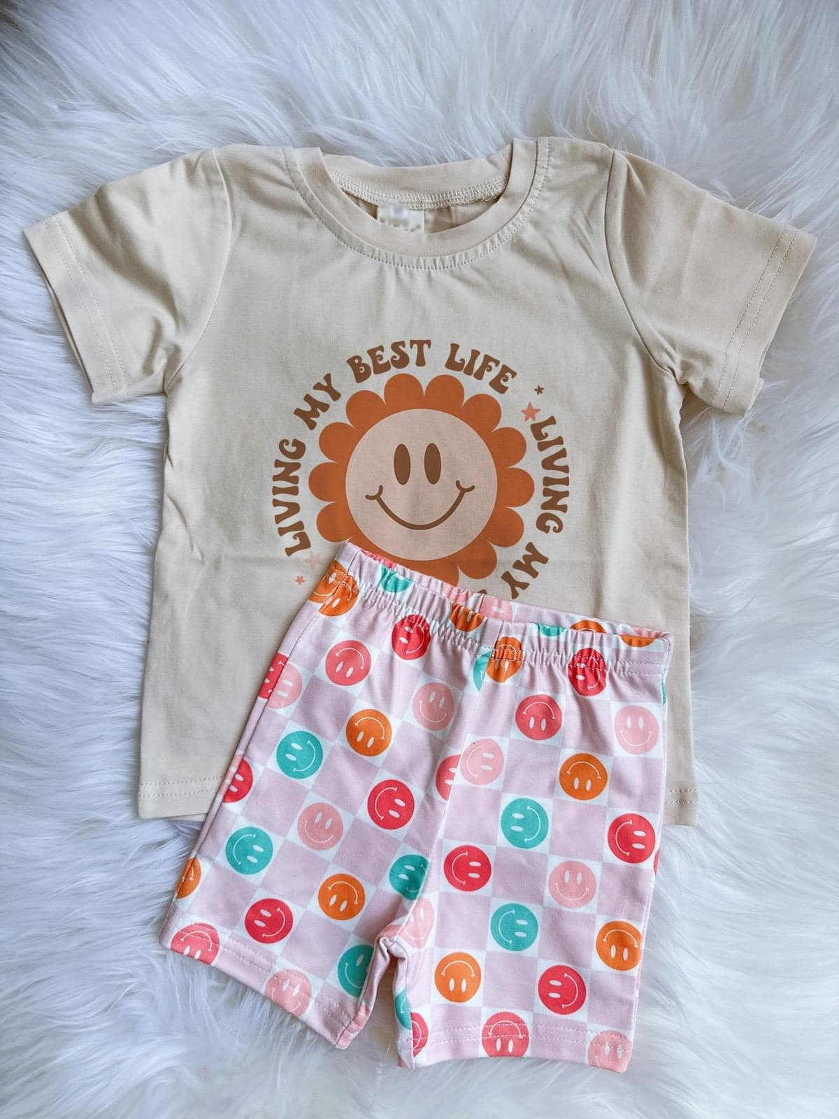 Preorder GSSO1490 living my best lift sunflower short sleeve colorful smile shorts girls set