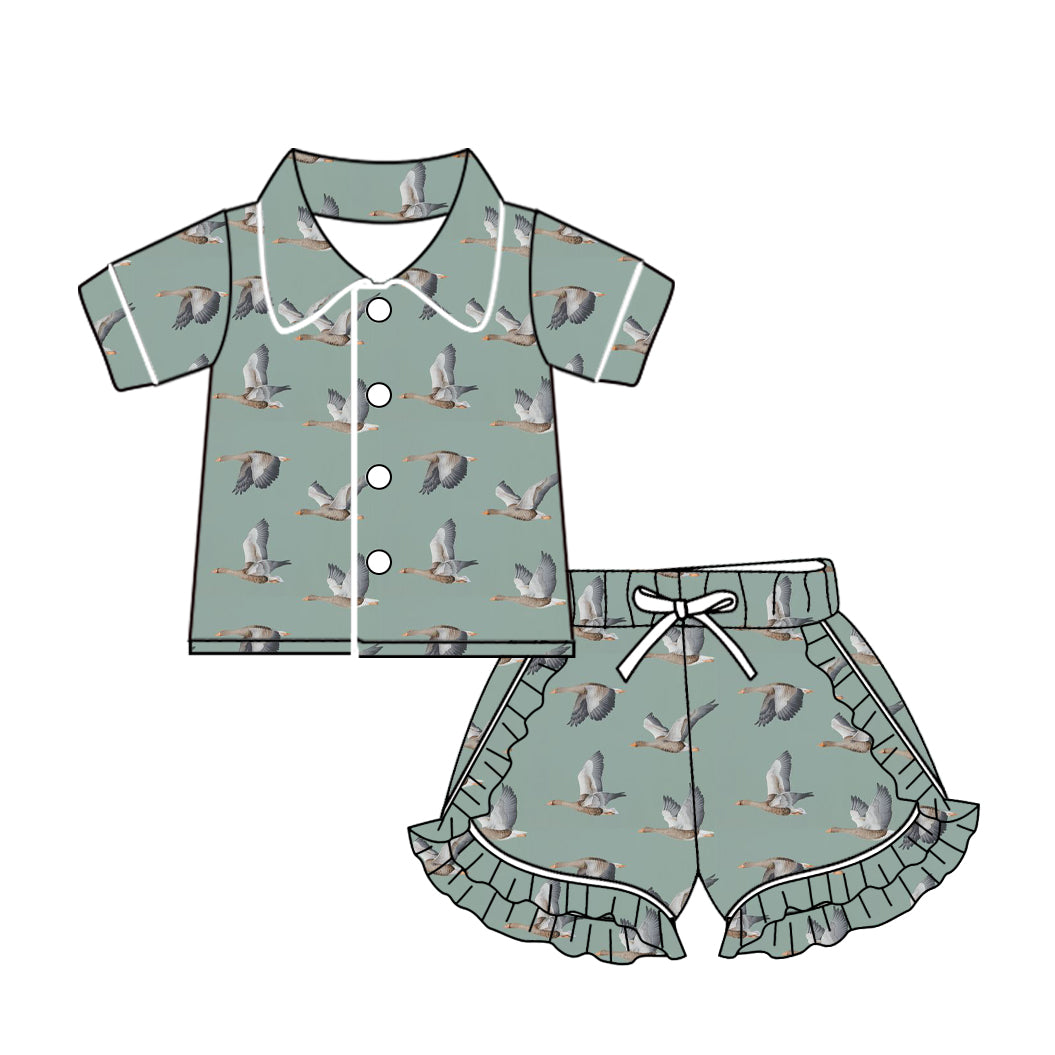 Preorder GSSO1493 cute mallard duck short sleeve shorts girls set