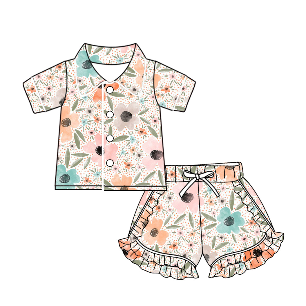Preorder GSSO1494 colorful flowers dot short sleeve shorts girls set