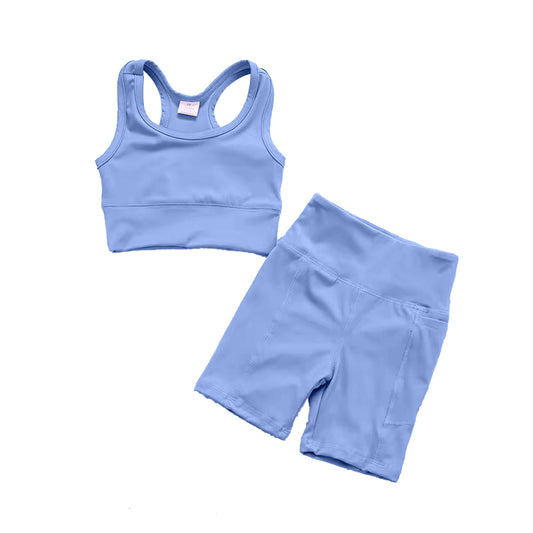 Preorder GSSO1515 blue sleeveless shorts girls set yoga clothes active wear