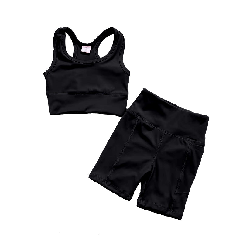 Preorder GSSO1517 black sleeveless shorts girls set yoga clothes active wear