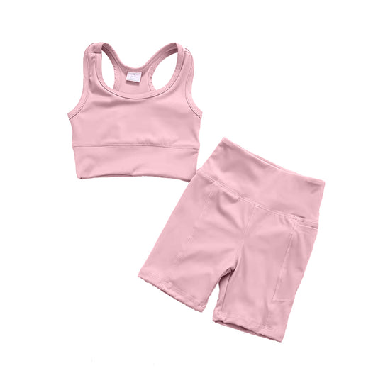 Preorder GSSO1518 pink sleeveless shorts girls set yoga clothes active wear