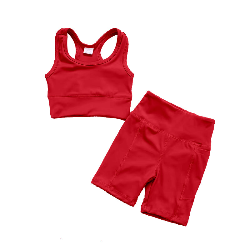 Preorder GSSO1519 red sleeveless shorts girls set yoga clothes active wear