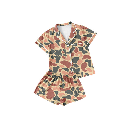 preorder GSSO1548 hunting camo pink camo short sleeve shorts girls pajamas