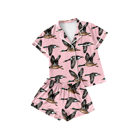 preorder GSSO1549 hunting camo mallard duck pink short sleeve shorts girls pajamas