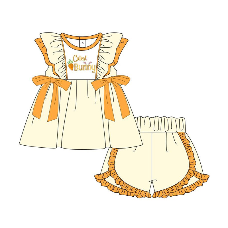 preorder GSSO1570 Easter cutest bunny bows flutter sleeve orange ruffles shorts girls set