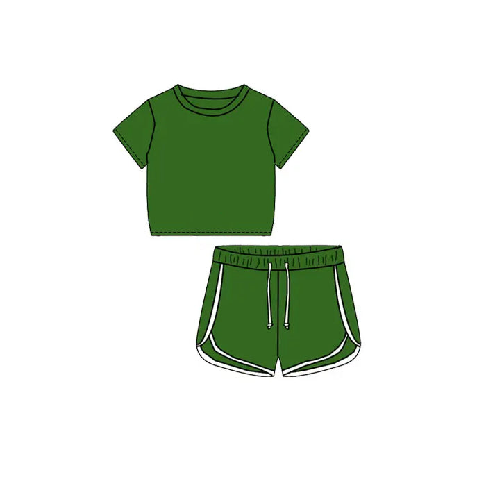 preorder GSSO1652 dark green short sleeve shorts girls set