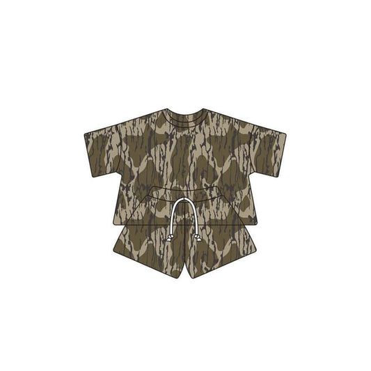 preorder GSSO1679 hunting camo bottomland cow short sleeve shorts girls set