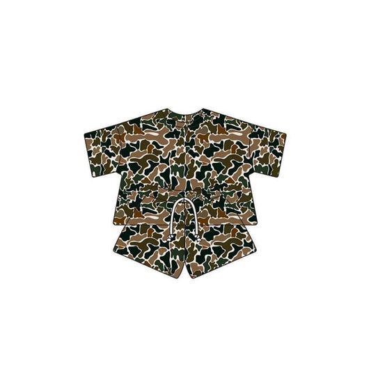 preorder GSSO1680 hunting camo old school cow short sleeve shorts girls set