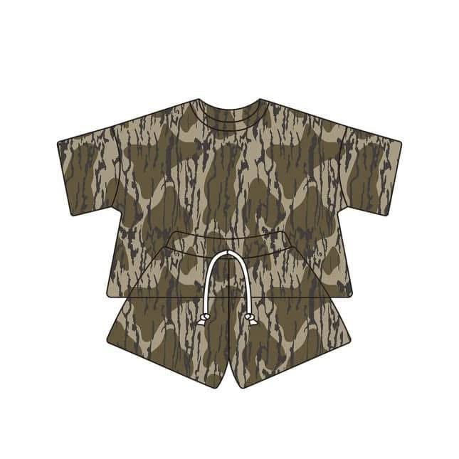 preorder GSSO1681 hunting camo bottomland cow short sleeve shorts adult women set