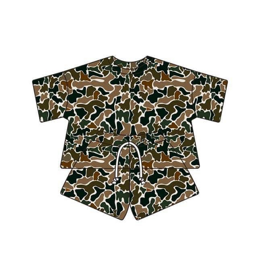 preorder GSSO1682 hunting camo old school cow short sleeve shorts adult women set