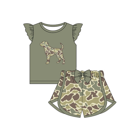 preorder GSSO1694 Hunting Camo Duck Camo Dog Flutter Sleeve Shorts Girls Set