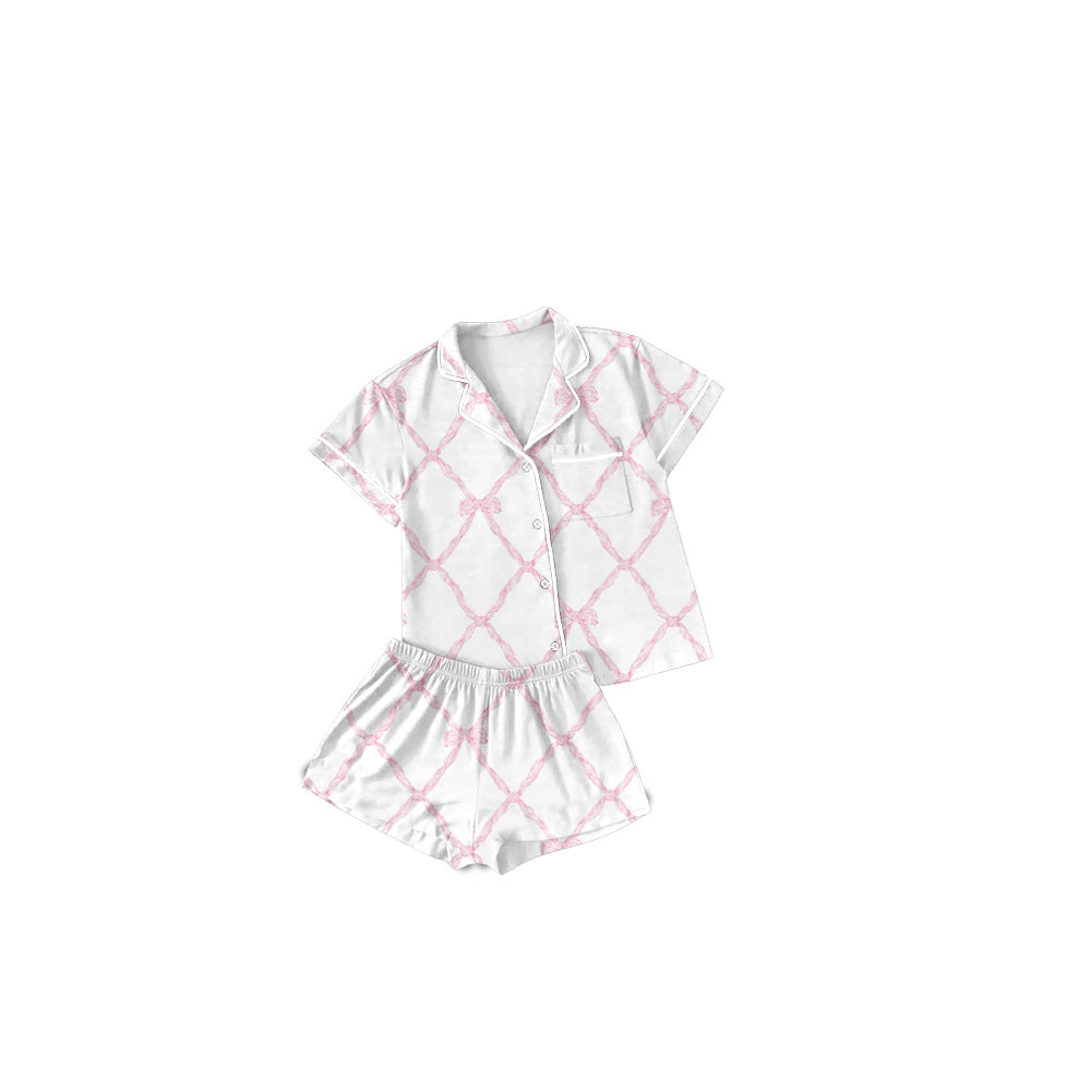 preorder GSSO1705 Pink Bows Short Sleeve Shorts Girls Pajamas