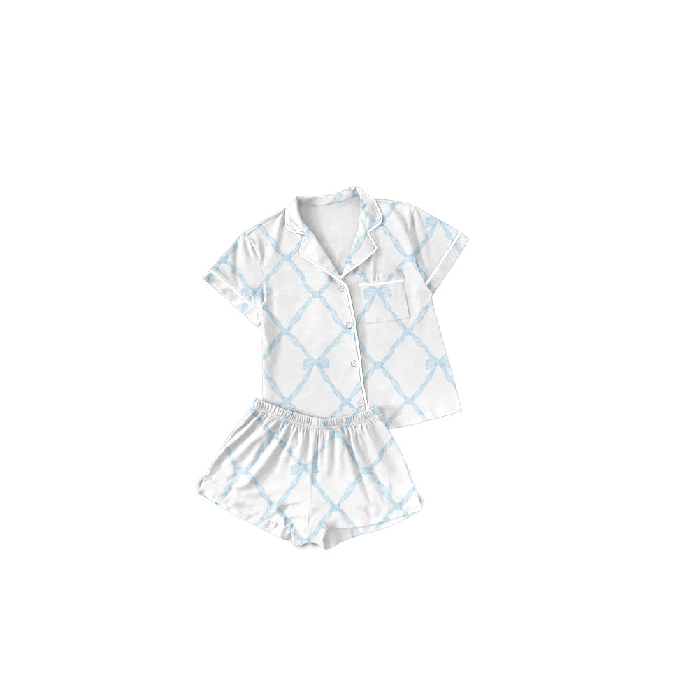 preorder GSSO1706 Blue Bows Short Sleeve Shorts Girls Pajamas