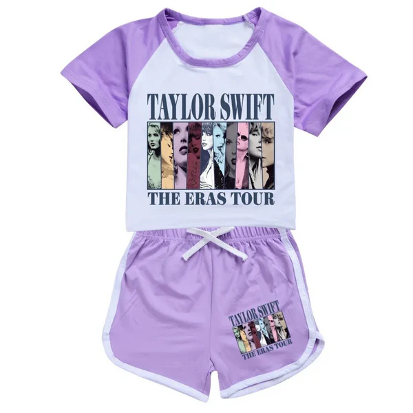 preorder GSSO1737 The Eras Tour Taylor Purple Short Sleeve Shorts Girls Set