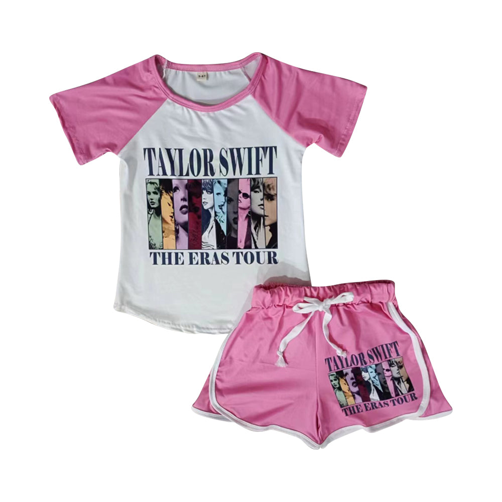 preorder GSSO1738 The Eras Tour Taylor Pink Short Sleeve Shorts Girls Set