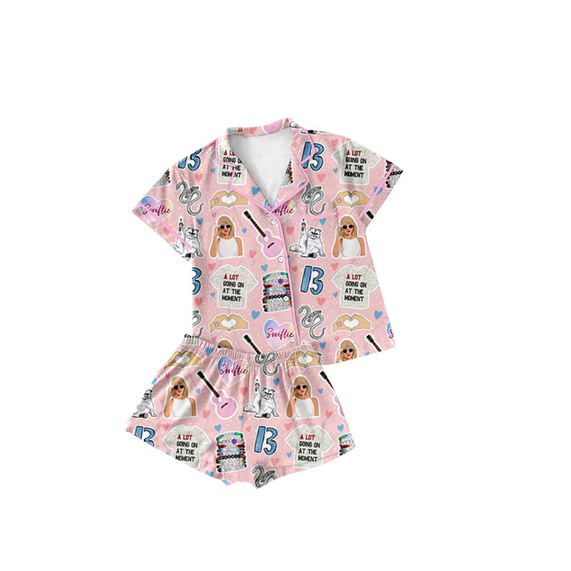 preorder GSSO1740 Taylor Country Singer Pink Short Sleeve Shorts Girls Pajamas