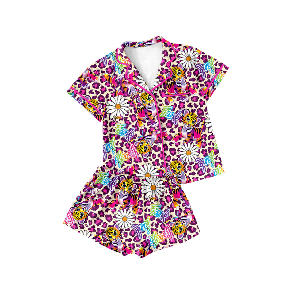 preorder GSSO1771 Cartoon LI Tiger Purple Leopard Short Sleeve Shorts Girls Pajamas