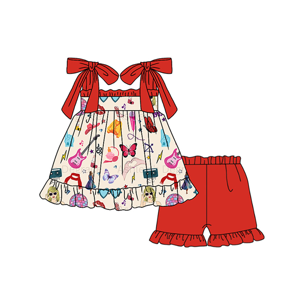 preorder GSSO1787 Taylor country singer lace-up red shorts girls set